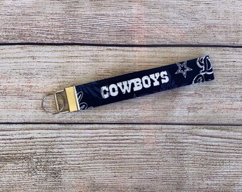 NFL Dallas Cowboys Football Team Keychain, Key Ring Wristlet Strap, Handmade Fabric Wrist Key Fob Lanyard, Lover Gift, Birthday Gift for him