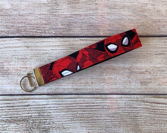 Superhero Keychain, Key Ring Wristlet, Handmade Keyring Strap, Fabric Wrist Key Fob, Wrist Lanyard, Gift for Friend, Stocking Stuffer Gift