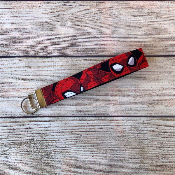 Superhero Keychain, Key Ring Wristlet, Handmade Keyring Strap, Fabric Wrist Key Fob, Wrist Lanyard, Gift for Friend, Stocking Stuffer Gift