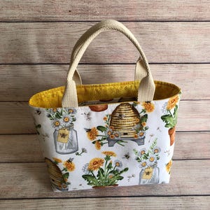 Tote Bag, Small Cotton Book Bag, Mini Summer Floral Tote Purse, Cute Book Club Sleeve Case, Mothers Day Gift for Her, Bible Book Carry Bag