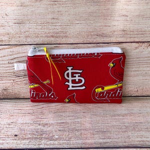 St Louis Cardinals MLB Baseball Team Handmade Reusable Zipper Coin Credit Card Wallet, Earbud Storage, Gift for Friend, Small Organizer Bag