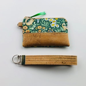 Handmade Zippered Credit Card Pouch, Minimalist Key Fob Coin Purse, Women's Small Wallet with Wristlet Key Chain, Mother's Day Gift for Her