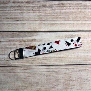 Playing Cards, Black Jack Casino  Keychain, Key Ring Wristlet Strap, Handmade Fabric Wrist Key Fob Lanyard, Birthday Gift for a Poker Player