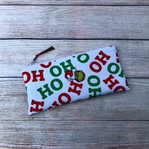 Grinch Zipper Pouch, Christmas Winter Pencil Case, Accessory Bag, Reusable Zipper Bag, Purse Organizer Wallet, Student Gift