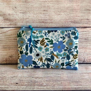 Coin Credit Card Zipper Pouch, Spare Change Wallet, Accessory Earbud Storage, Gift for Friend, Small Cute Cotton Floral Bag, Rifle Paper Co.