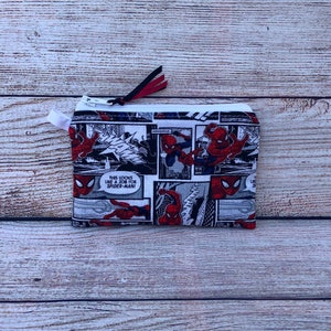 Superhero Handmade Reusable Zipper Coin Credit Card Wallet Earbud Storage Gift Card Envelope Gift for Friend Small Jewelry Organizer Bag