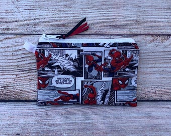 Superhero Handmade Reusable Zipper Coin Credit Card Wallet Earbud Storage Gift Card Envelope Gift for Friend Small Jewelry Organizer Bag