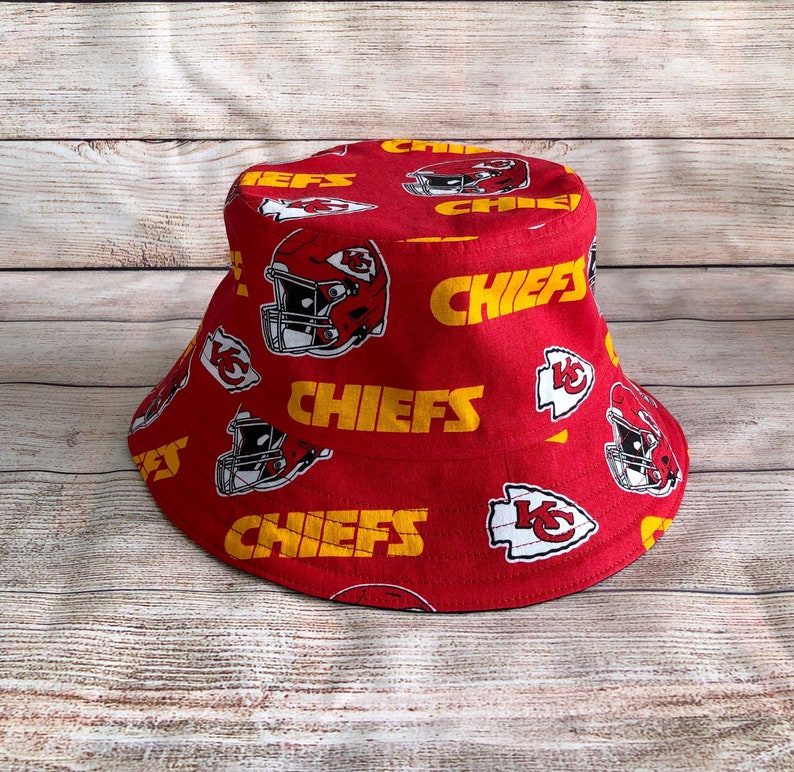 Adult Bucket Hat - Kansas City Chiefs NFL Team Cotton Reversible Hat, Football Fan Gift, Gift for Him, Friend Birthday, Unisex One Size Hat image 1