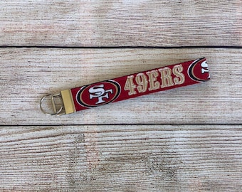 NFL San Francisco 49ers Football Team Keychain, Key Ring Wristlet Strap, Handmade Fabric Wrist Key Fob Lanyard, Football Fan Birthday Gift