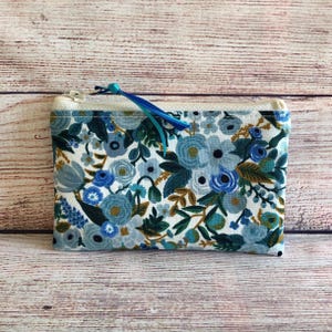 Coin Credit Card Zipper Pouch, Spare Change Wallet, Accessory Earbud Storage, Gift for Friend, Small Cute Cotton Floral Bag, Rifle Paper Co.
