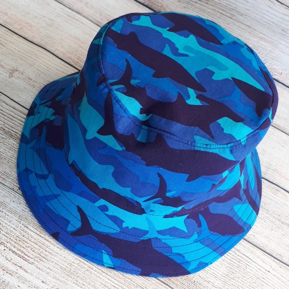 Bucket Hat - Blue Shark Camo, Reversible Hat, Cotton Hat, Fishing Hat, Fisherman's Hat, Adult Hat, Unisex, Sun Hat, Hats for Men, Childs Hat