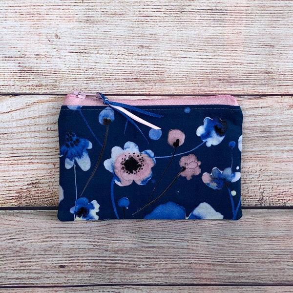 Handmade Floral Reusable Zipper Coin Credit Card Wallet Earbud Storage, Gift Card Envelope, Gift for Friend, Cotton Wallet Pouch Gift
