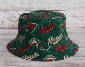 Adult or Child Bucket Hat - Minnesota Wild NHL Hockey Team, Reversible Cotton Hat, Gift for Dad, Gift for Him, Valentines Gift