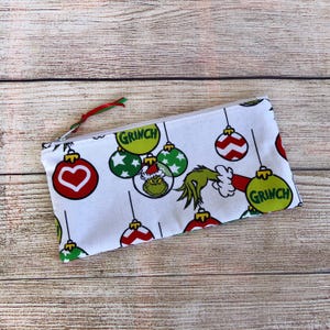 Grinch Christmas Zipper Pouch, Makeup Bag, School Pencil Case, Travel Accessory Case, Gift for Student Friend, Wallet for Xmas Money