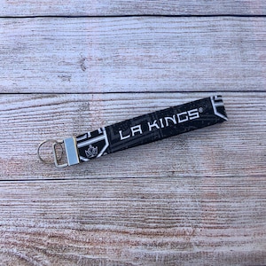 LA Kings Hockey Team Keychain, NHL Key Ring Wristlet Strap, Handmade Fabric Wrist Key Fob, Lanyard, Hockey Lover Birthday Gift for him,