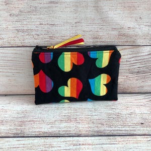 Hearts Coin Purse, Handmade Reusable Zipper Bag, Purse Organizer, Gift for Friend, Credit Card Wallet, Small Accessory Earbud Pouch