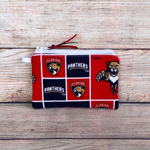 NHL Florida Panthers Hockey Team Handmade Coin Purse, Credit Card Wallet, Zipper Earbud Storage Pouch, Hockey Fan Birthday Gift for Friend