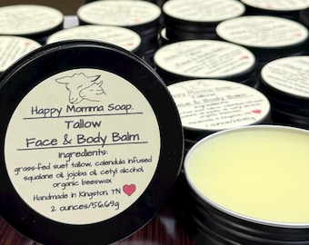 Unscented Tallow Balm for Face & Body Infused Calendula Flowers. Made with Squalane and Jojoba Oil. Available in 3 Sizes