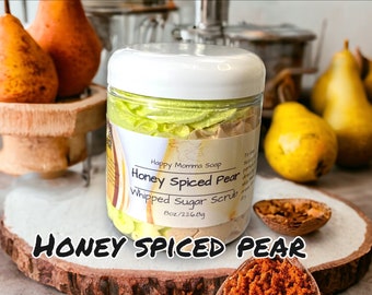 Honey Spiced Pear Whipped Sugar Scrubs Large 8oz. Natural Skin Exfoliation/Body Polish/Body Scrub,