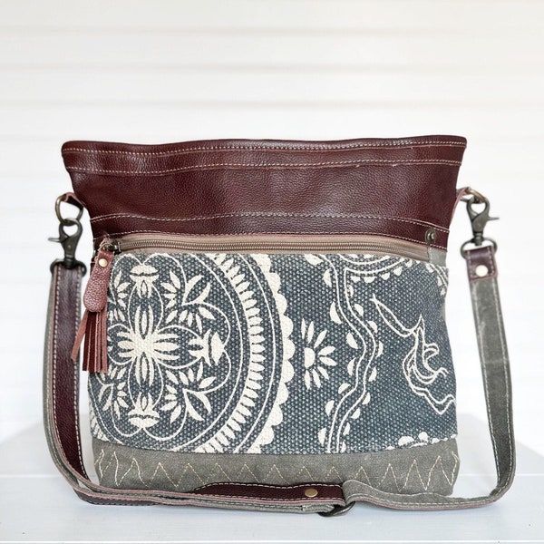 Upcycled Leather Canvas and Rug Purse