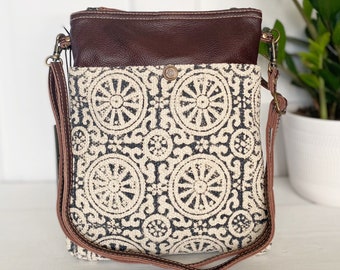 Leather Canvas and Rug Small Crossbody Womens Purse
