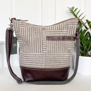 Neutral Colored Shoulder Bag  | Made from Leather and Canvas & Rug | Womens Purse