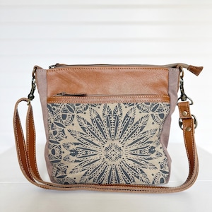 Small Crossbody Purse -Made of Upcycled Leather and Canvas- Gifts for Her