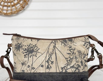 Dainty Small Crossbody Purse | Made From Upcycled Canvas and Leather | Gifts for Her