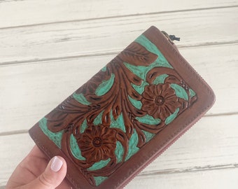 Tooled Leather Turquoise Wallet