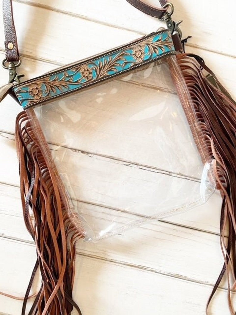 Myra Western Fringe Clear Crossbody Stadium Bag Hand Tooled Etsy
