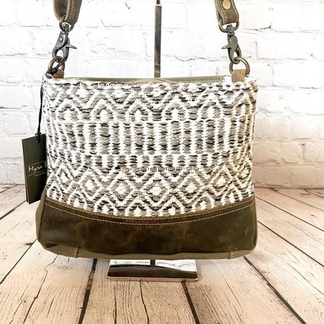 Genuine Leather Upcycled Canvas and Rug Crossbody Bag - Etsy