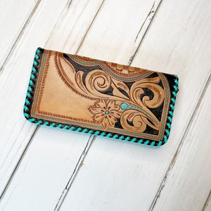 Genuine Leather Hand Tooled Western Wallet