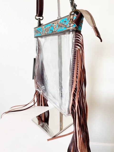 Myra Upcycled Western Fringe Clear Stadium Bag