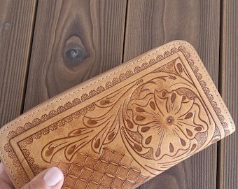 Genuine Leather Hand Tooled Western Wallet