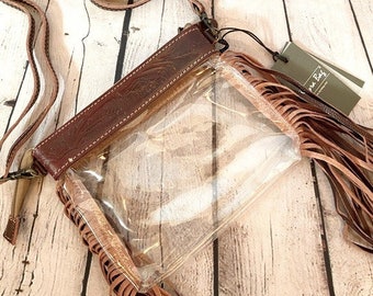 Upcycled Western Fringe Clear Stadium Bag