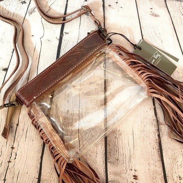 Upcycled Western Fringe Clear Stadium Bag