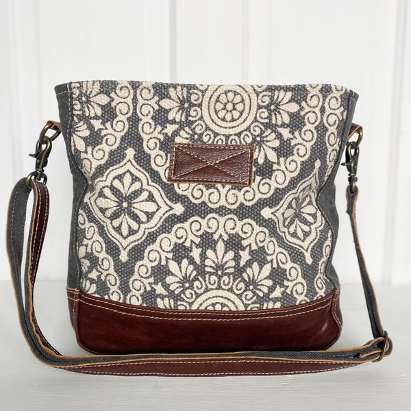 Upcycled Leather and Canvas Shoulder Bag | Womens Bags and Purses | Gifts for Her