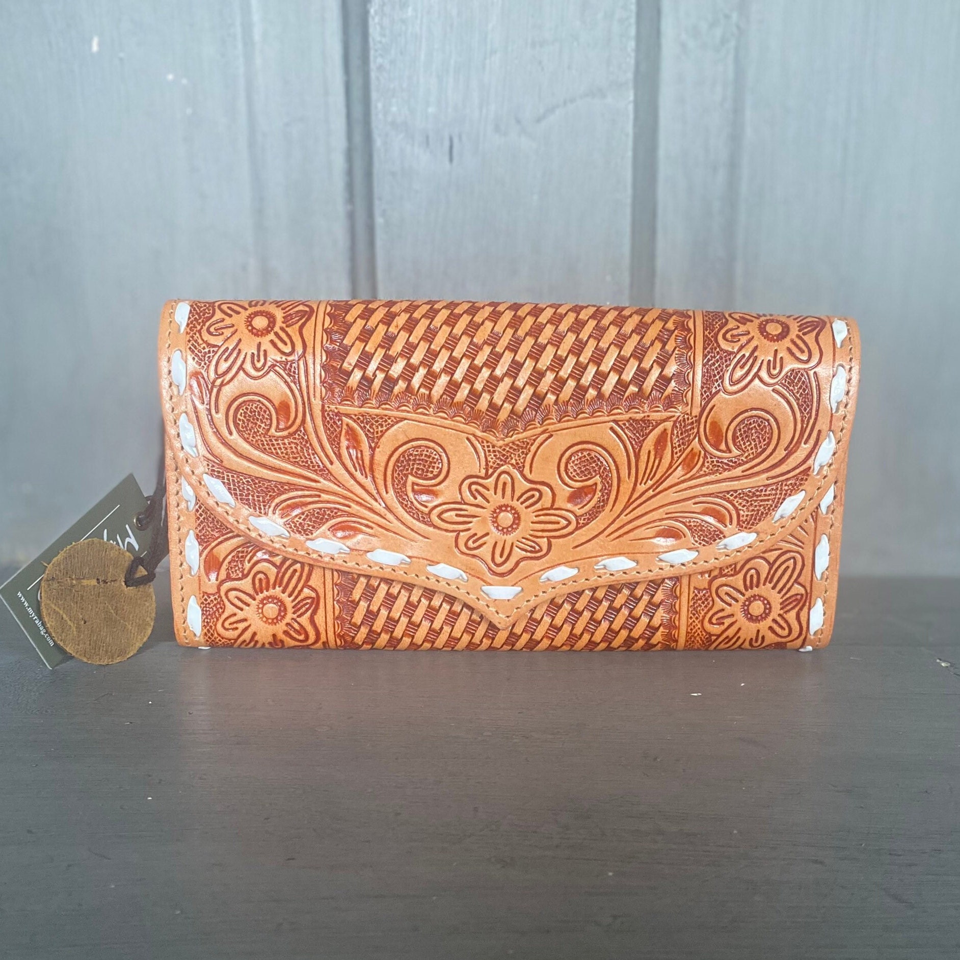 Genuine Leather Myra Wallet Hand Tooled Hand Painted - Etsy