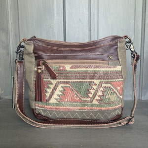 Leather Patterned Rug Shoulder Bag