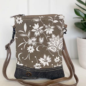 Floral Print Canvas and Leather Crossbody Bag