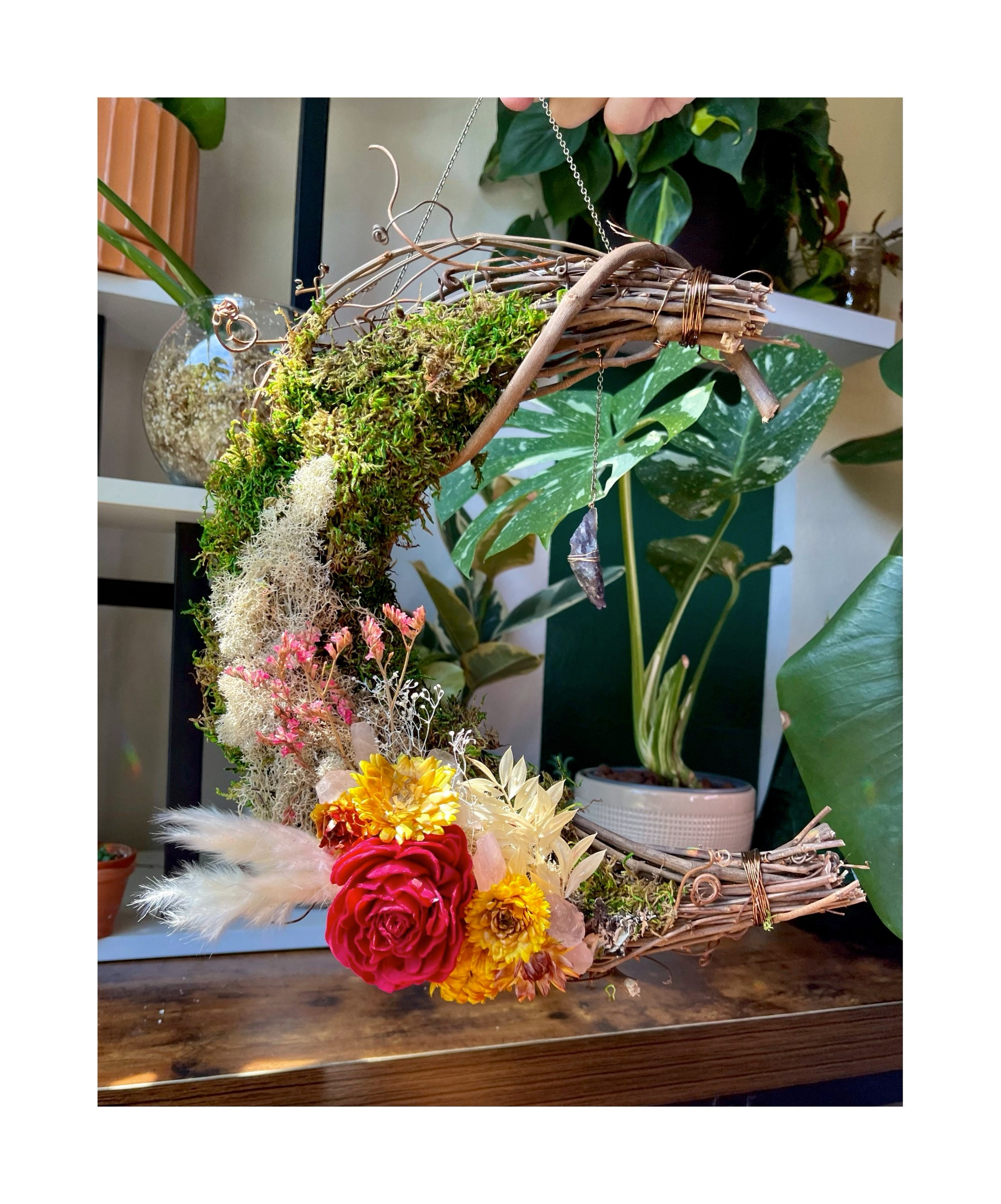 Summer Solstice Crescent Moon Hanging Wreath Dried Flowers & - Etsy
