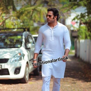 White Cotton Kurta Pajama Set: Traditional Indian Mens Outfit