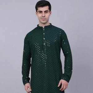 Blue Chikankari Kurta for Men: Traditional Bollywood Style Cotton Kurta