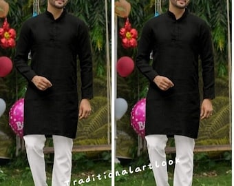 Indian Cotton Kurta for Men, Black Party Wear