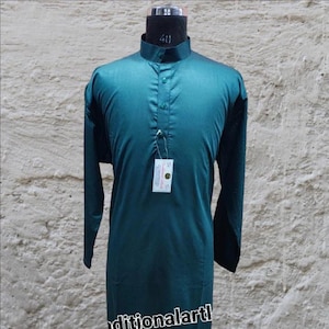 Teal Blue Cotton Jubba: Indian Ethnic Long Sleeve Thobe