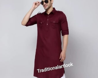 Men's Cotton Blend Kurta Pajama Set Indian Wedding Outfit for men,