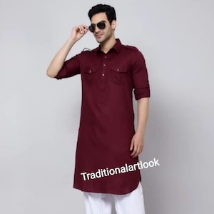 Men&#39;s Kurta, Blue color kurta pajama set, Cotton blend fabric, Man Outfit, Wedding kurta pajama, Pathani kurta pajama Indian kurta for men,