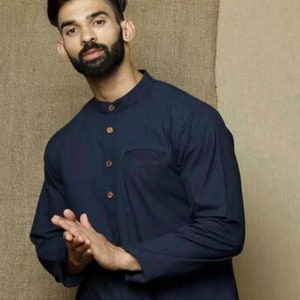 Mens Blue Cotton Kurta Pajama Set: Traditional Indian Wedding Wear
