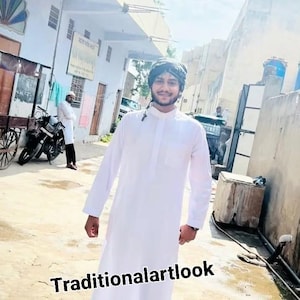 White Cotton Blend Man Jubba: Traditional Indian Kurta