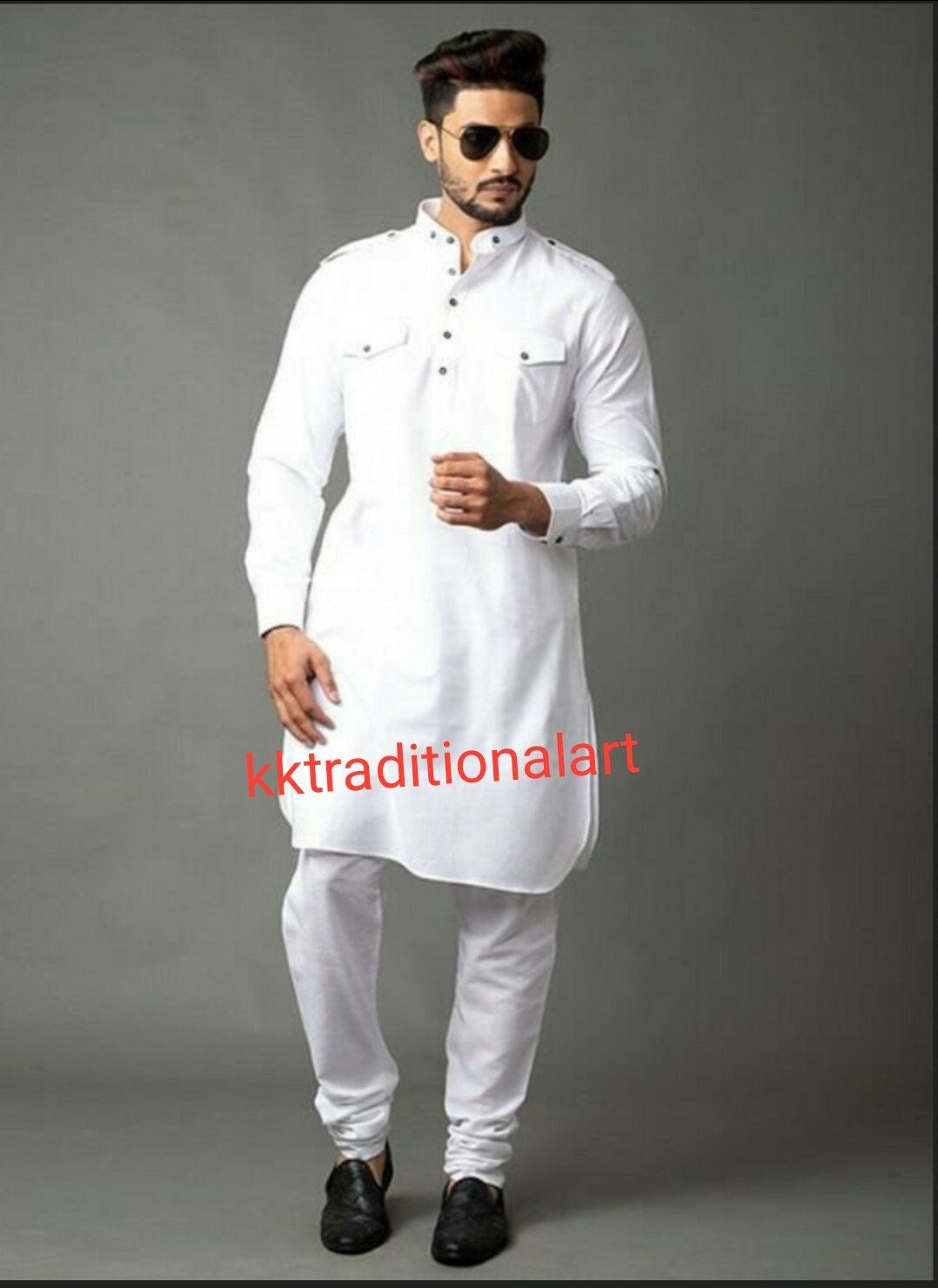 New Cotton Pathani Kurta Shirt Collar Indian Ethnic Wear Perfect Dress For Men New Cotton Pathani Kurta Shirt Collar Indian Ethnic Wear Perfect Dress For Men
